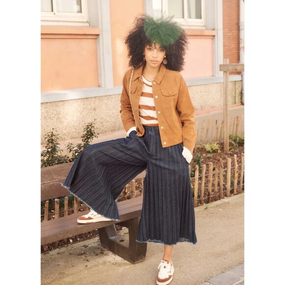 La Fée Maraboutée Raw denim culottes with elastic waistband - French 40 (US 8) - Picture 1 of 7